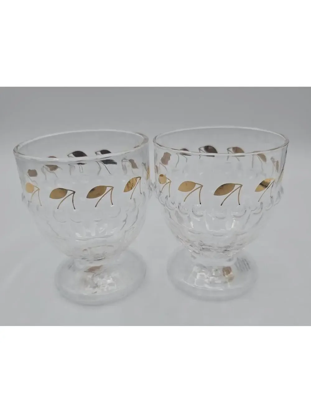 Anthropologie Clear Glass Pedestal Goblets Gold Leaf Pattern Set of 2